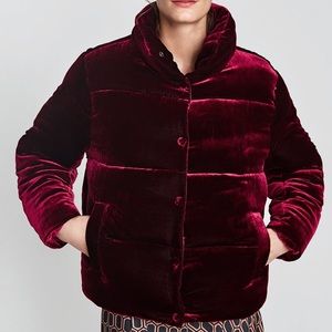 Zara maroon quilted velvet jacket